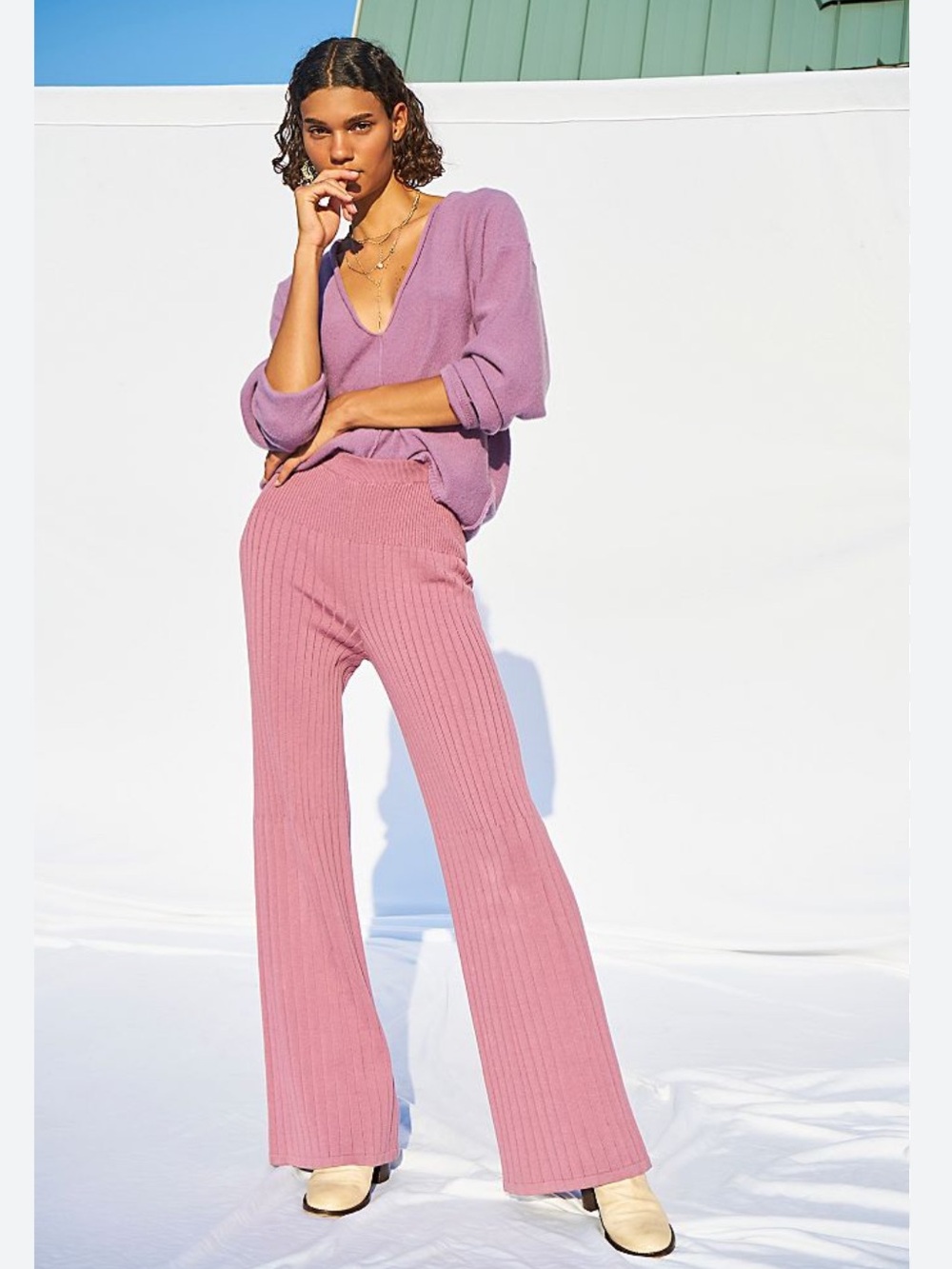 Free People "Keep It Real" ribbed flare leg pants